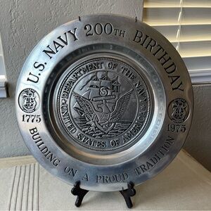 12ʺ US Navy 200th Birthday Large Metal Pewter Plate 1775-1975 Wilton Columbia US